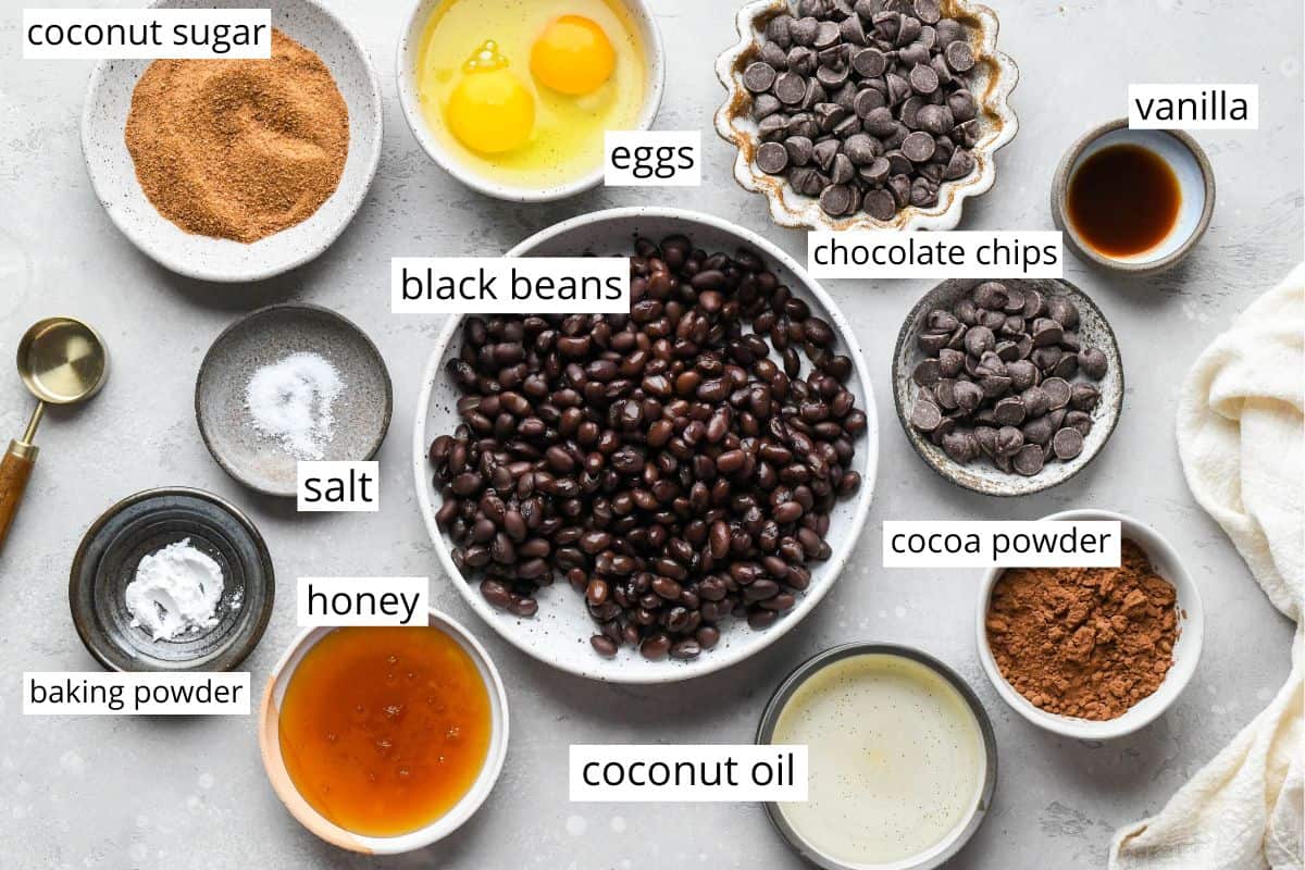 overhead photo of the ingredients in this Black Bean Brownies recipe