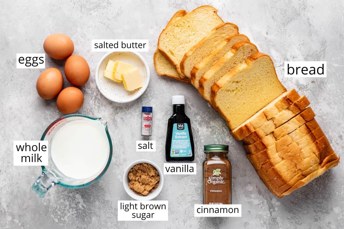 overhead photo of the ingredients in this french toast recipe