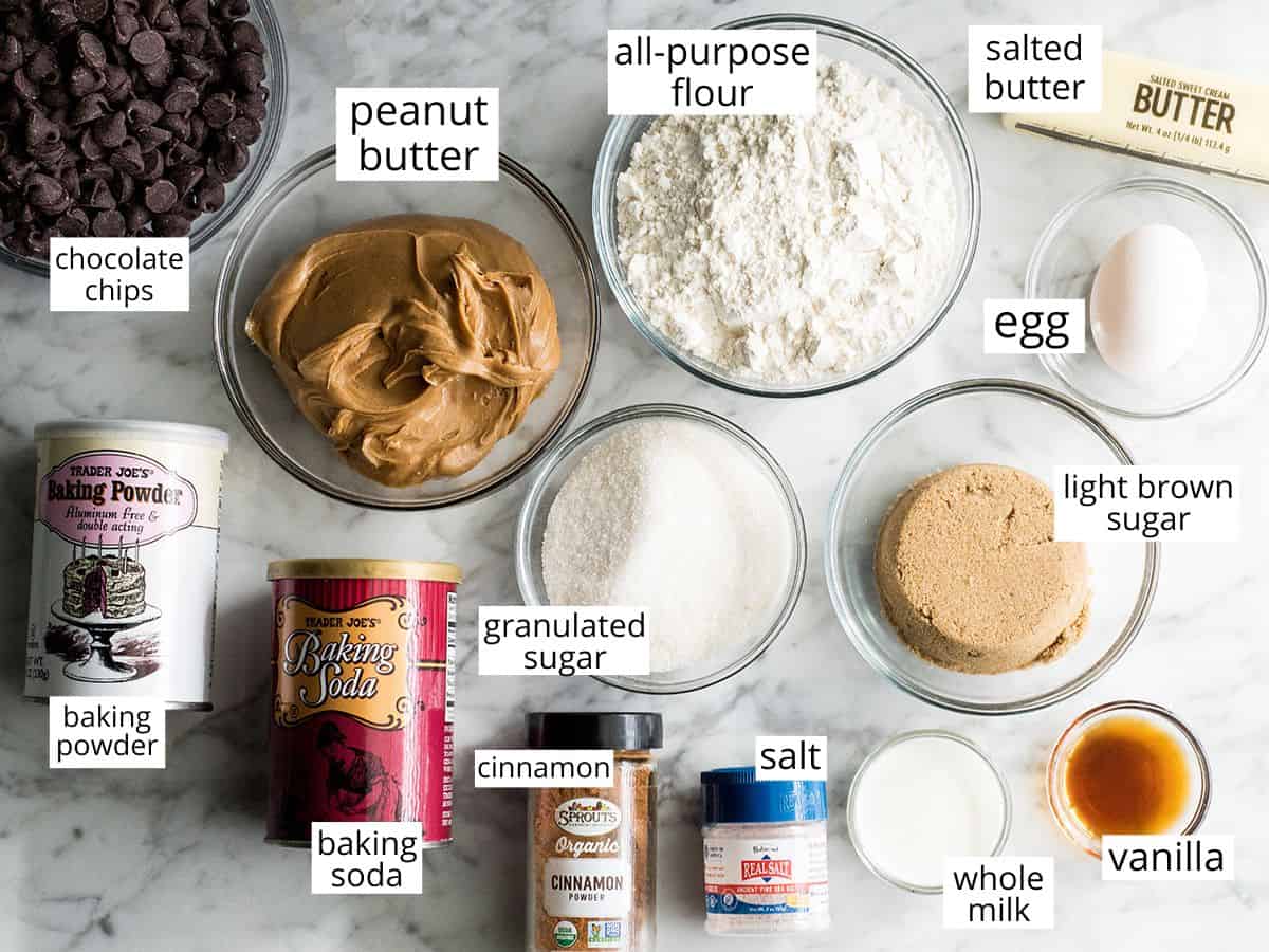 overhead photo of the ingredients in this Peanut Butter Chocolate Chip Cookies recipe
